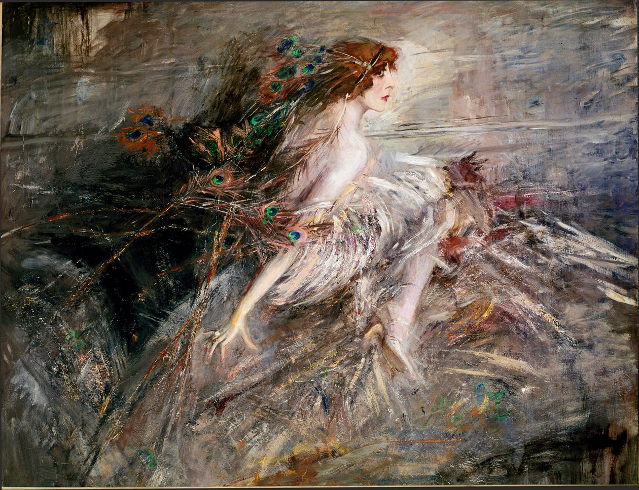 Portrait of the Marquise Casati with Peacock Feathers by Giovanni Boldini
