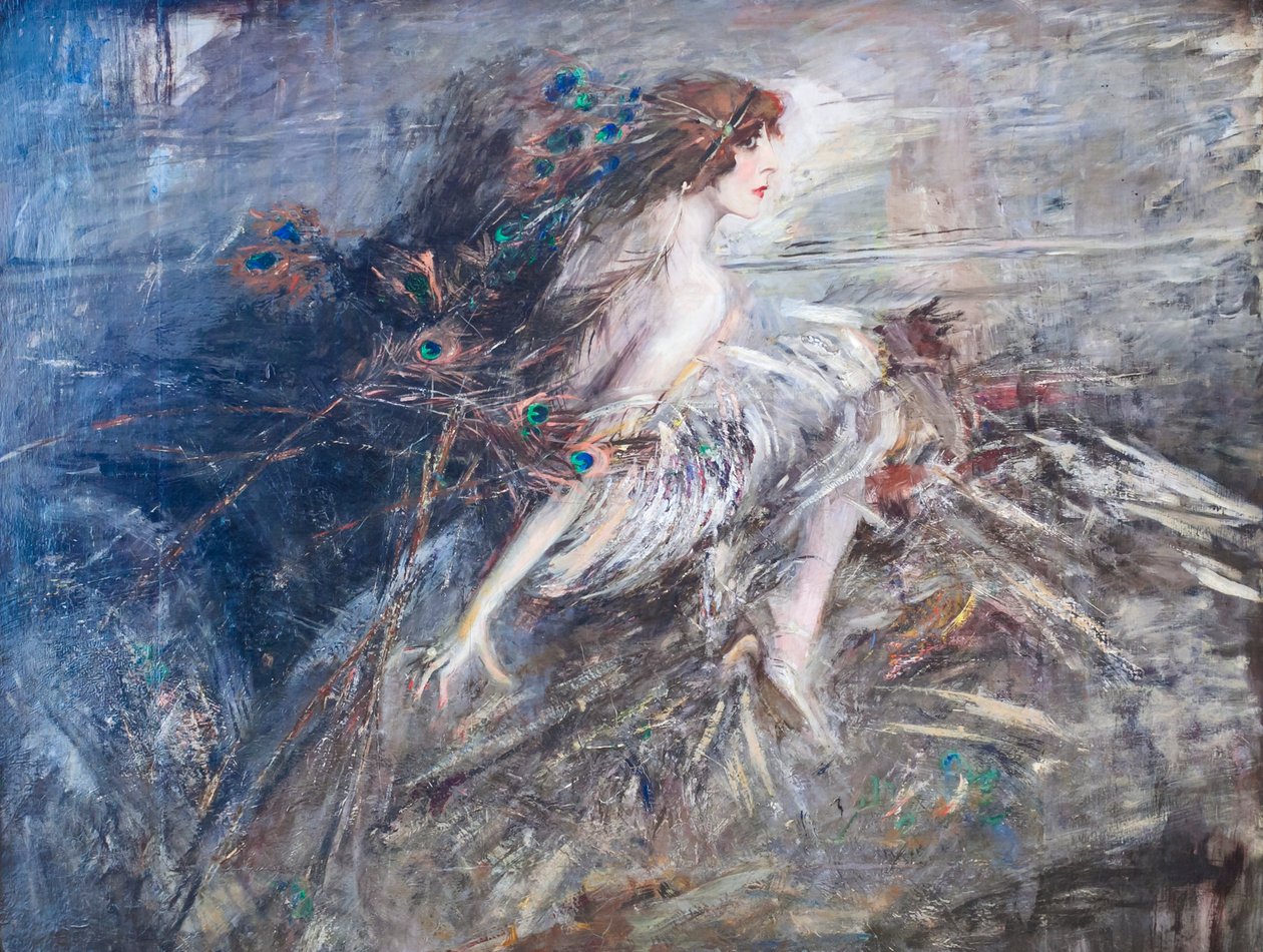 Portrait of the Marquise Casati with Peacock Feathers by Giovanni Boldini