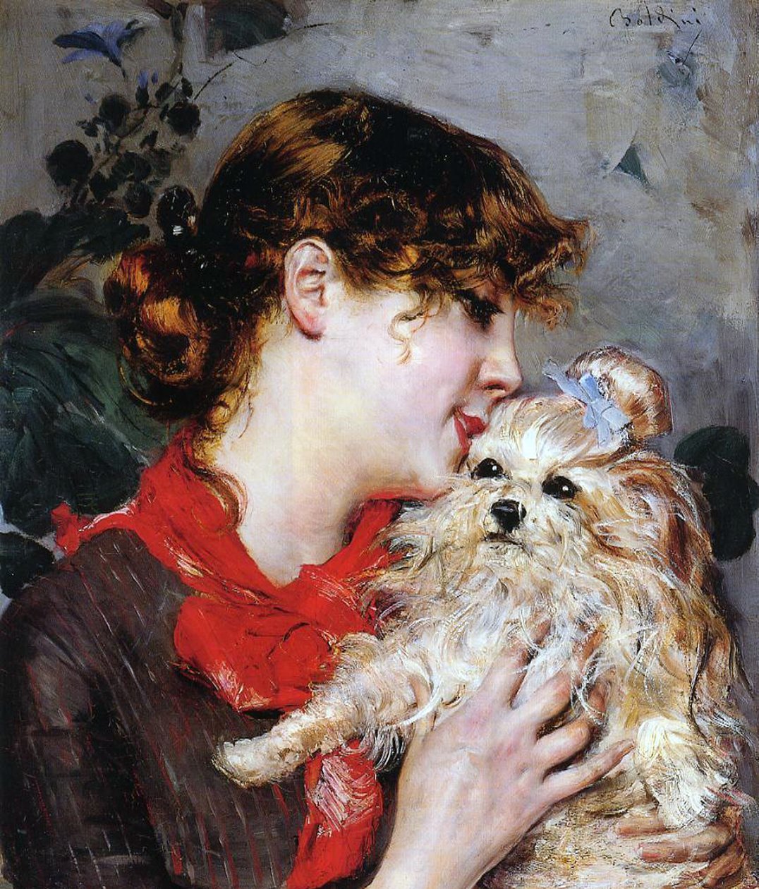 The actress Rejane and her dog, c.1885 by Giovanni Boldini