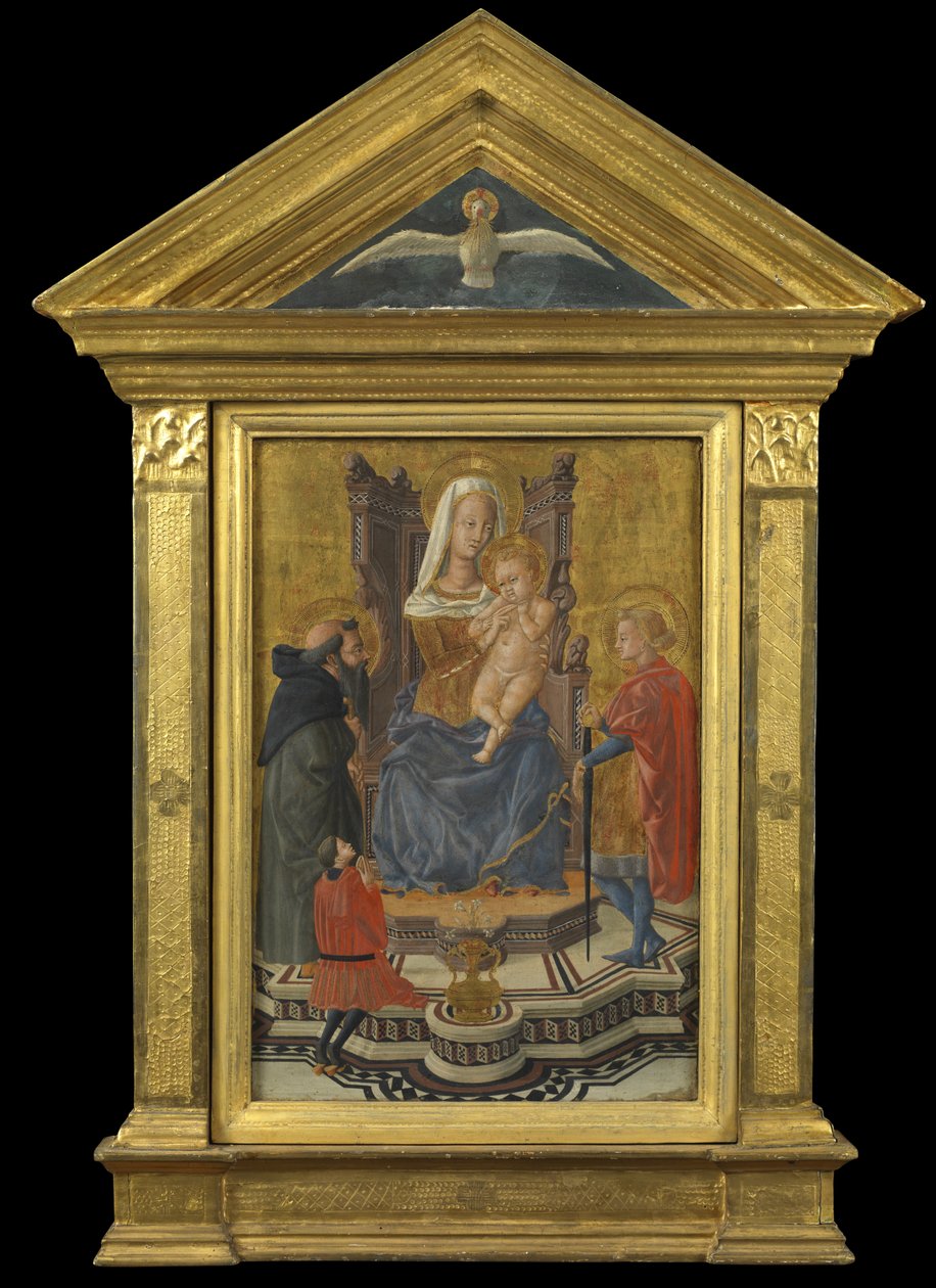 Virgin and Child Enthroned, with Saints Anthony Abbot and Julian and a Donor (pediment above - Holy Ghost) by Giovanni Di Ser Giovanni Lo Sheggia (attr. to) Guidi