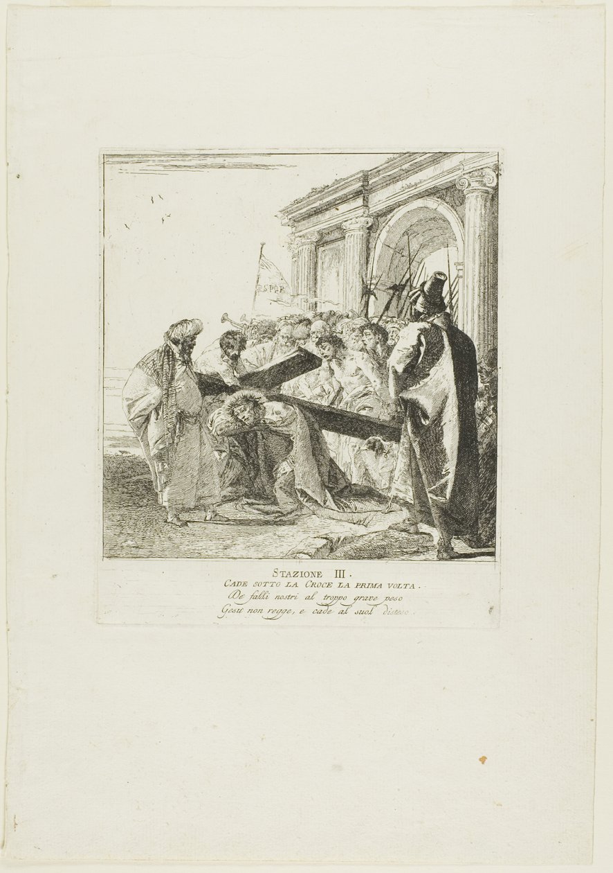 Christ Falls Beneath the Cross for the First Time, plate three from Stations of the Cross by Giovanni Domenico Tiepolo