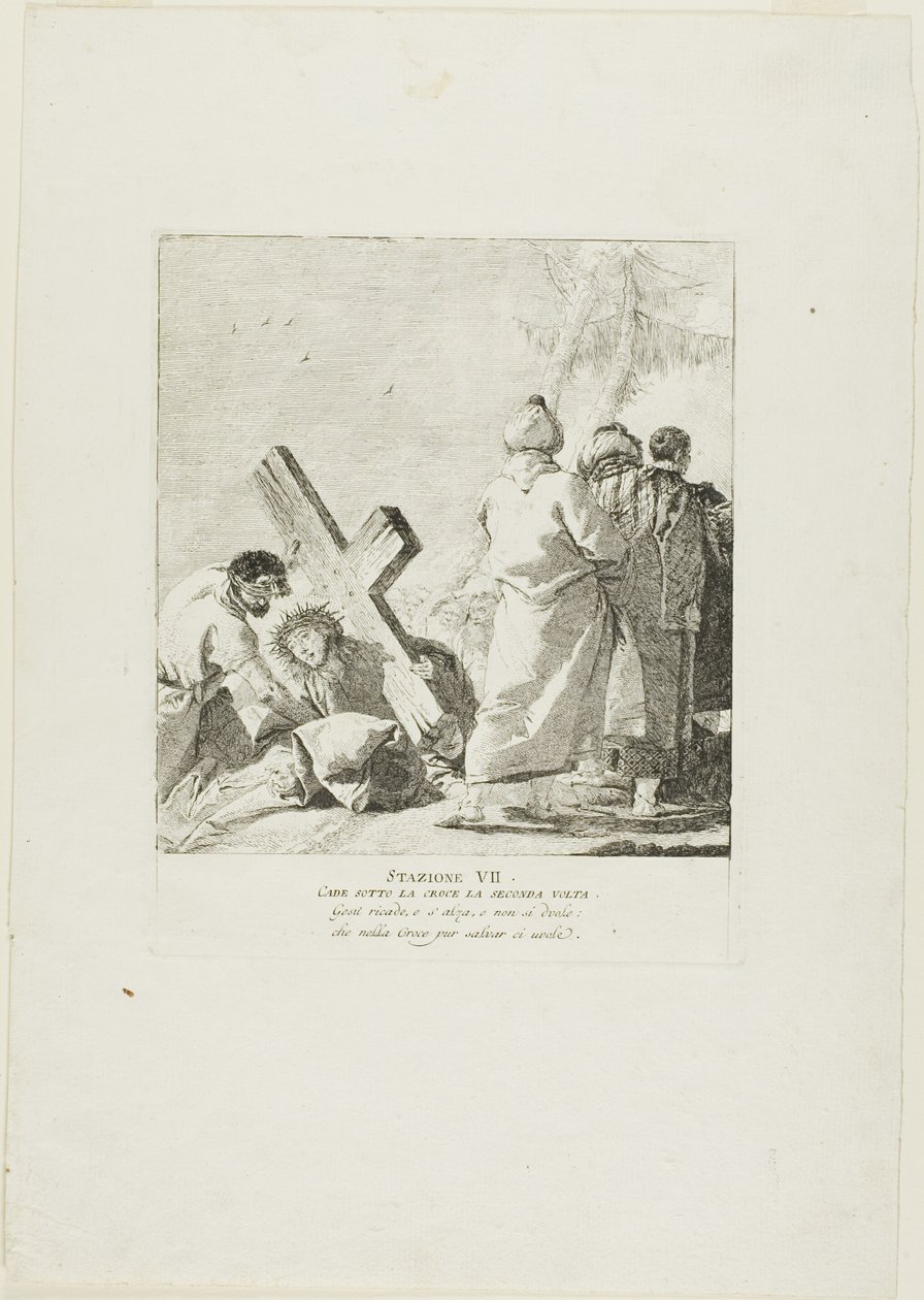 Christ Falls Beneath the Cross for the Second Time, plate seven from Stations of the Cross by Giovanni Domenico Tiepolo