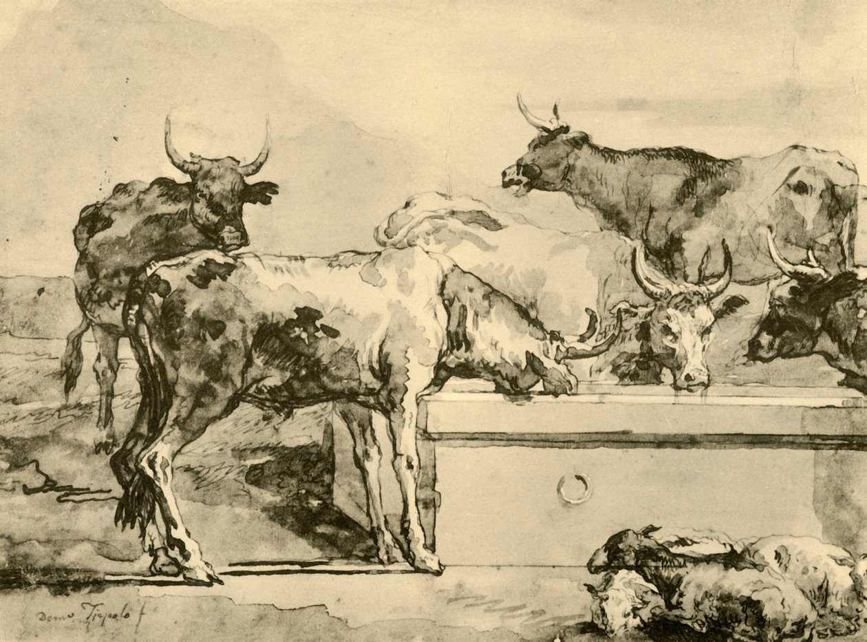 Cows Watering by Giovanni Domenico Tiepolo