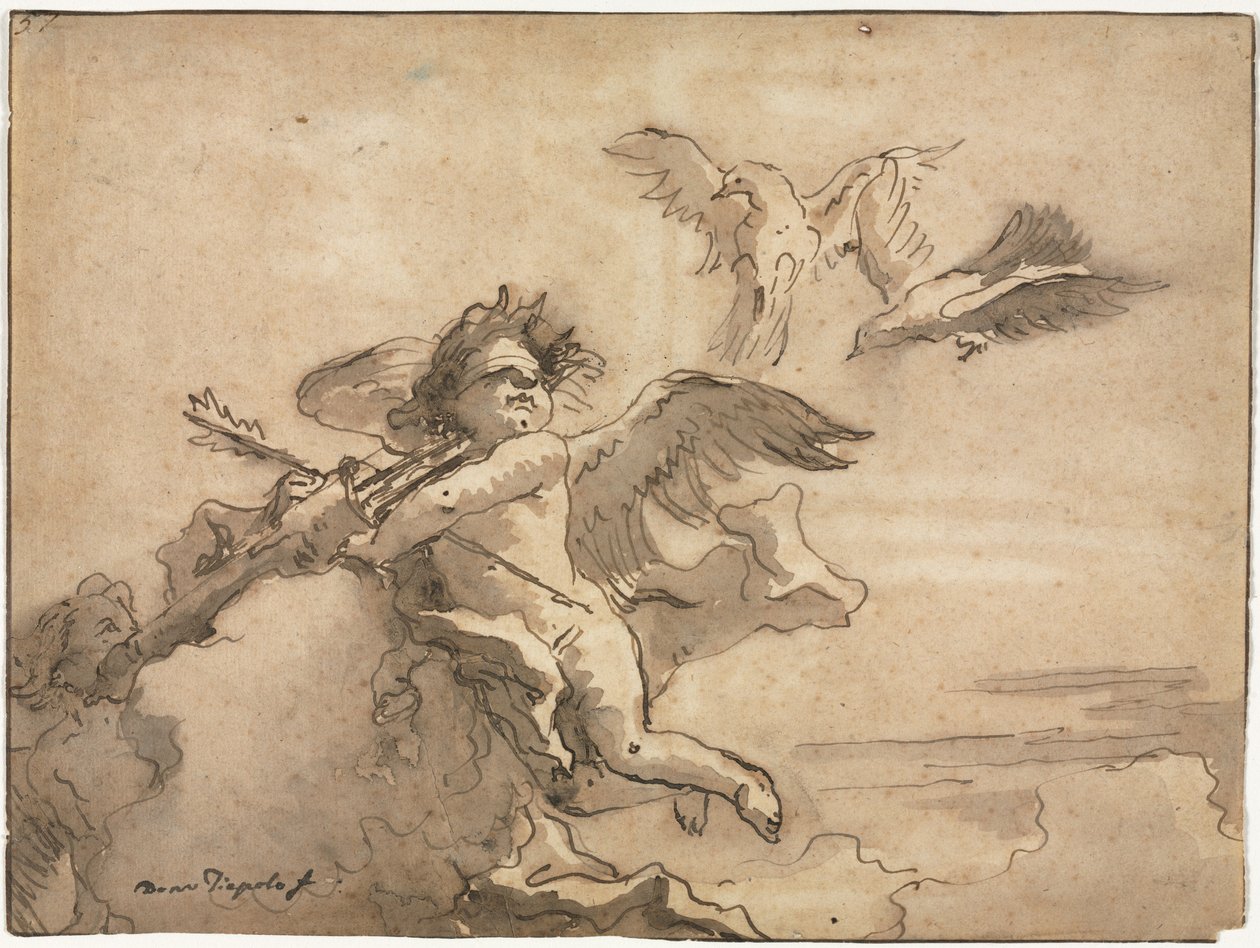 Cupid Blindfolded and Two Doves, 1757 or after by Giovanni Domenico Tiepolo