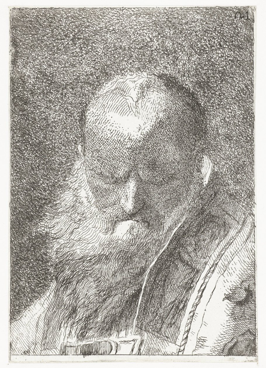 Cleric with Bald Head in Chasuble (series: Collection of Heads) by Giovanni Domenico Tiepolo