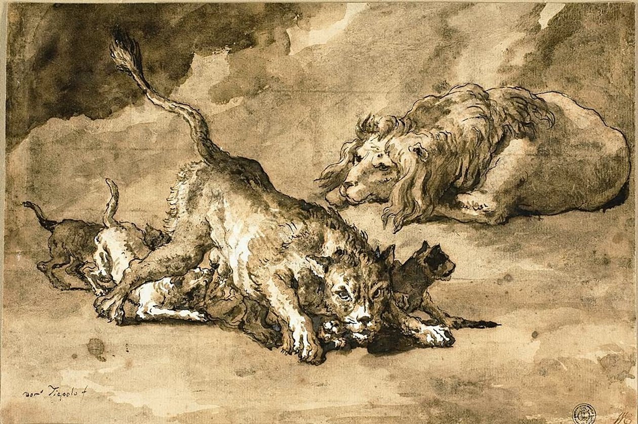 Lion, Lioness and Cubs by Giovanni Domenico Tiepolo