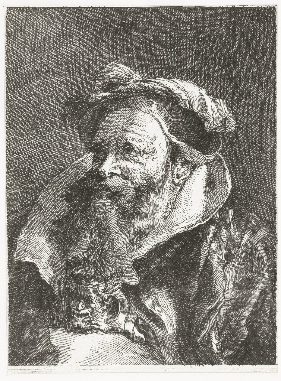 Man with Satyr Head on Buckle (Collection of Heads) by Giovanni Domenico Tiepolo