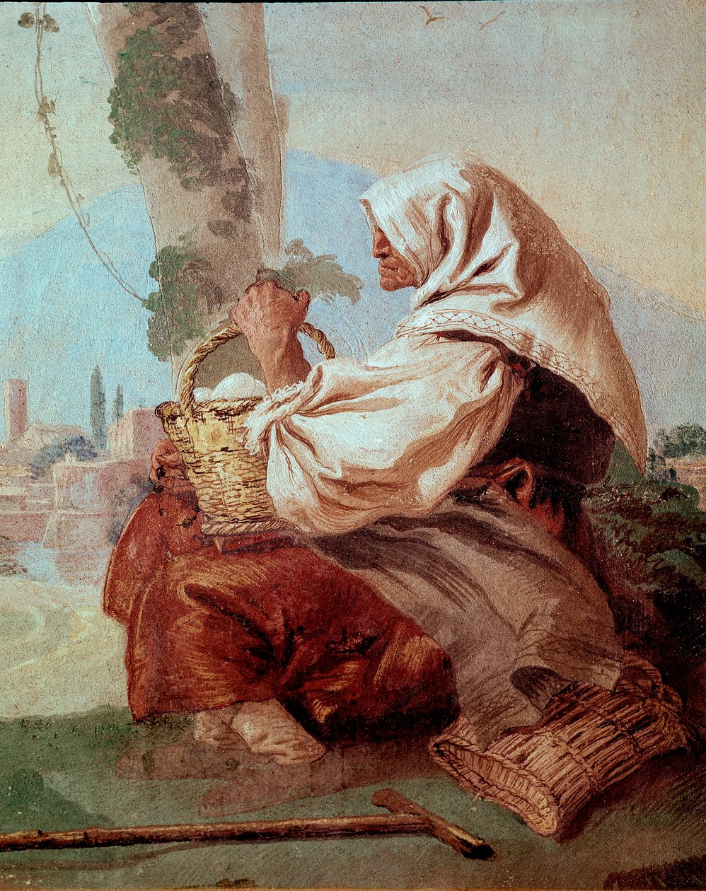 Old Peasant Woman with a Basket of Eggs by Giovanni Domenico Tiepolo