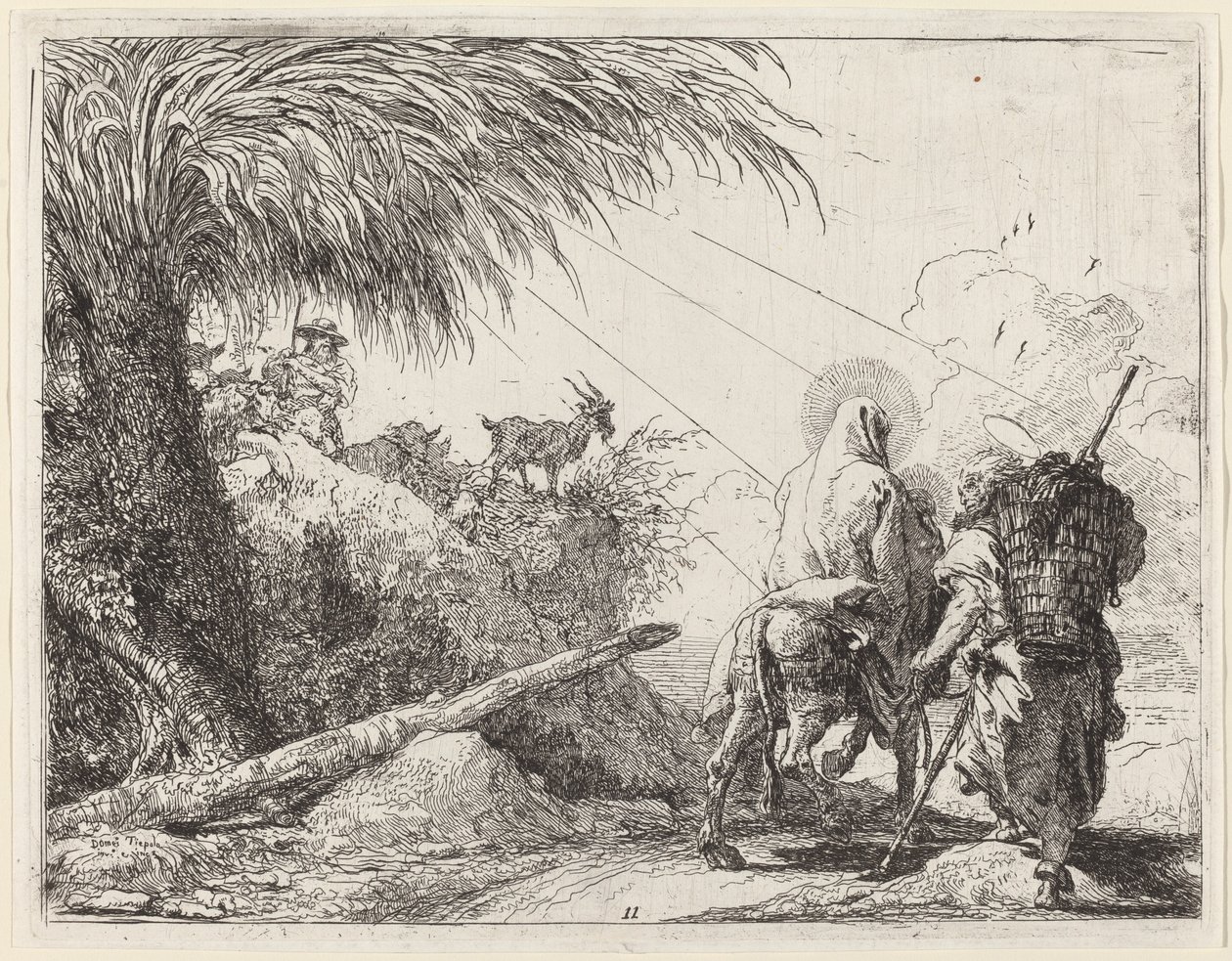 The Flight, Holy Family at the Right, Joseph Looking to the Left by Giovanni Domenico Tiepolo