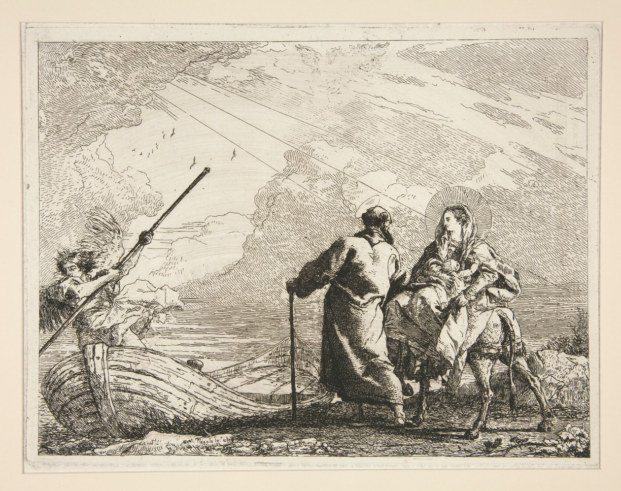 The Holy Family Arrives at the Edge of a River, from the Series Idee Pittoresche Sopra la Fuga in Egitto (Flight into Egypt) by Giovanni Domenico Tiepolo