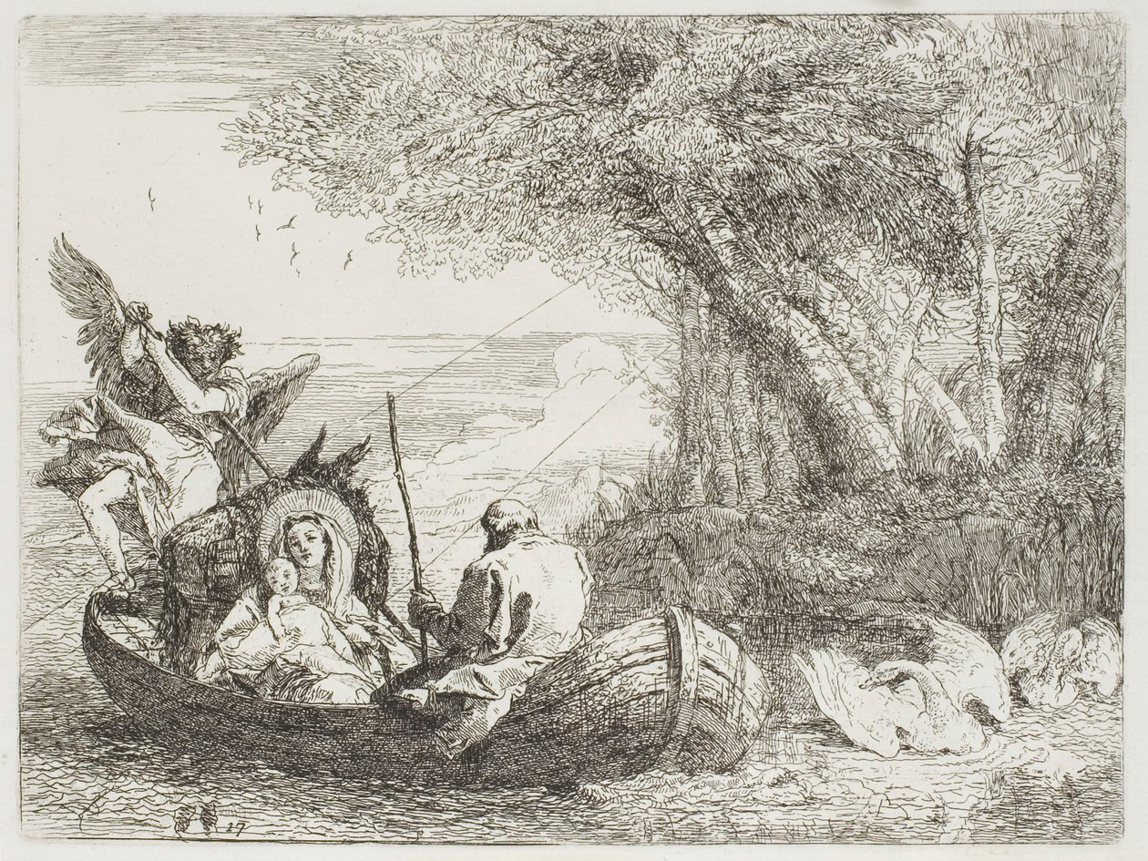 The Holy Family Crossing the Lake in the Boat, plate seventeen from The Flight into Egypt by Giovanni Domenico Tiepolo