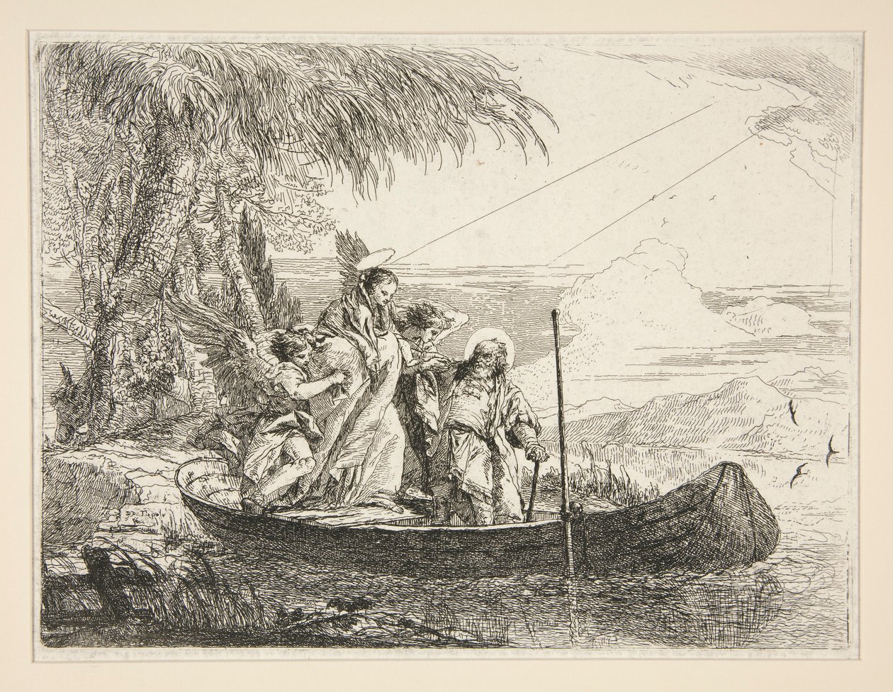 The Holy Family Enters a Boat, from the series Idee pittoresche sopra la fuga in Egitto by Giovanni Domenico Tiepolo