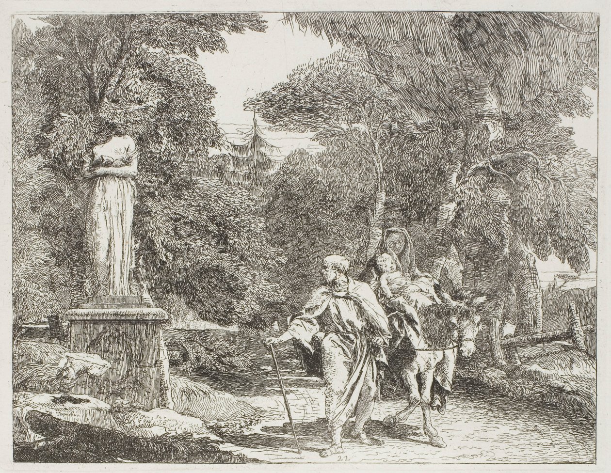 The Holy Family Passing a Statue, the Head of Which Falls to the Ground, plate 22 from The Flight into Egypt by Giovanni Domenico Tiepolo