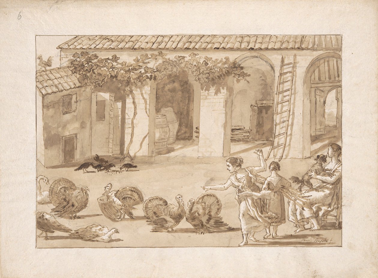 Turkeys in a Venetian Farmyard, the Third Drawing in Tiepolo by Giovanni Domenico Tiepolo