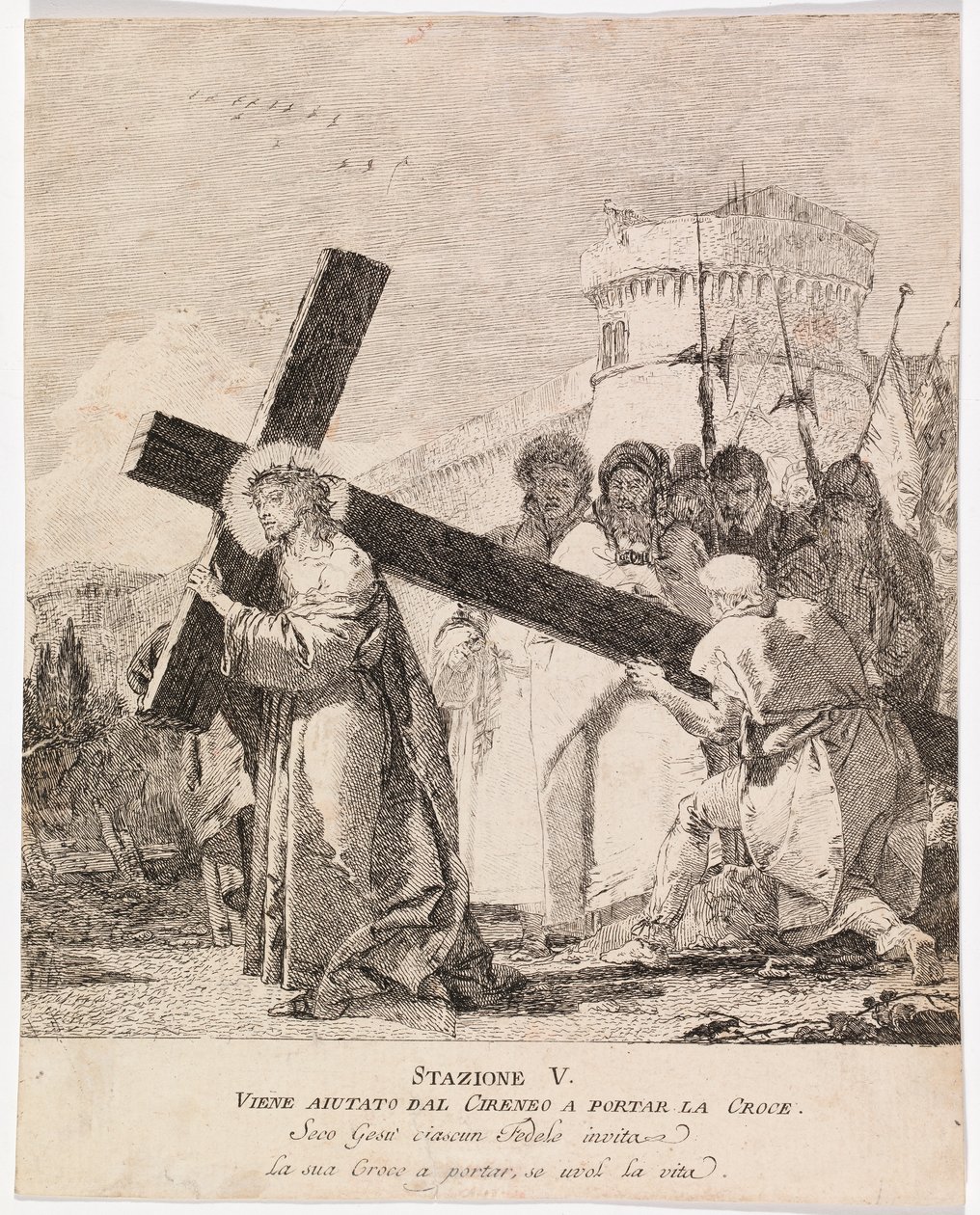 Via Crucis - Station V. Simon of Cyrene Helps Jesus Carry the Cross by Giovanni Domenico Tiepolo