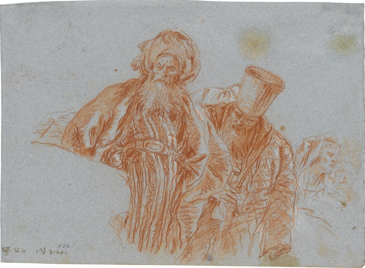 Two Oriental Merchants; verso: Left Hand Holding a Crucifix by Giovanni Domenico Tiepolo