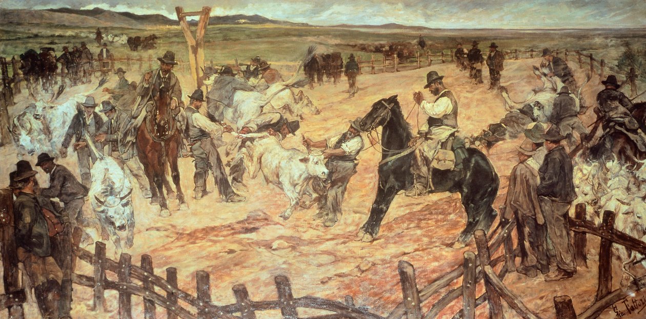 Marking young bulls in Maremma by Giovanni Fattori