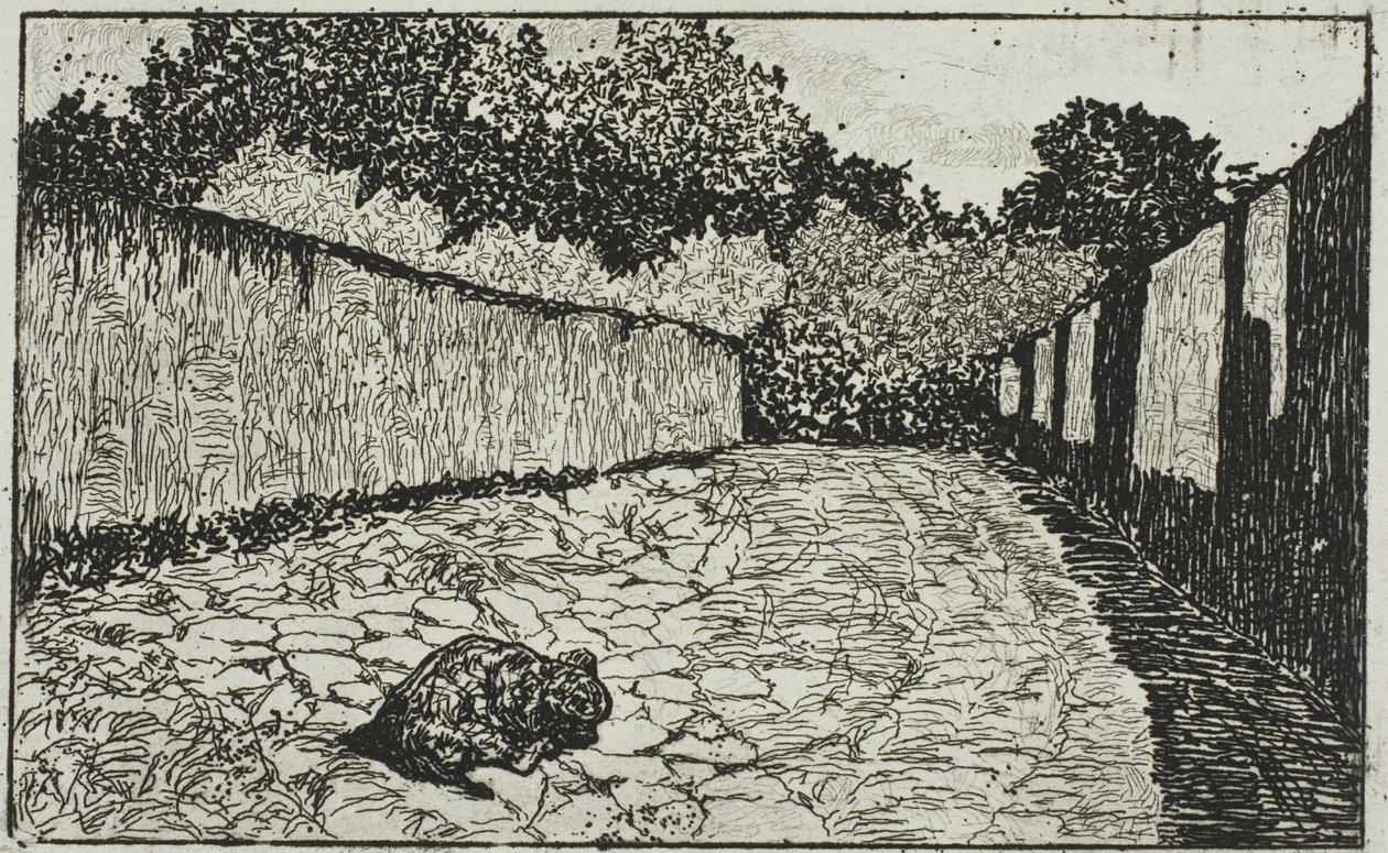 Small Street on the Outskirts of Florence with Puppy by Giovanni Fattori