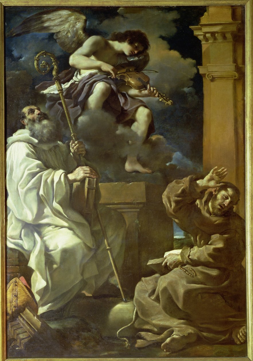 St. Francis (1182-1226) in Ecstasy and St. Benedict (480-527) with an Angel Musician, 1620 by Giovanni Francesco Barbieri