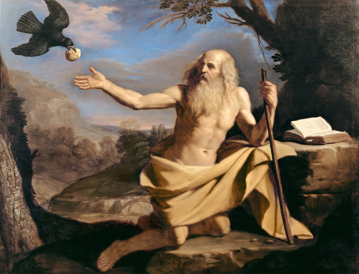 St. Paul the Hermit being fed by the raven by Giovanni Francesco Barbieri
