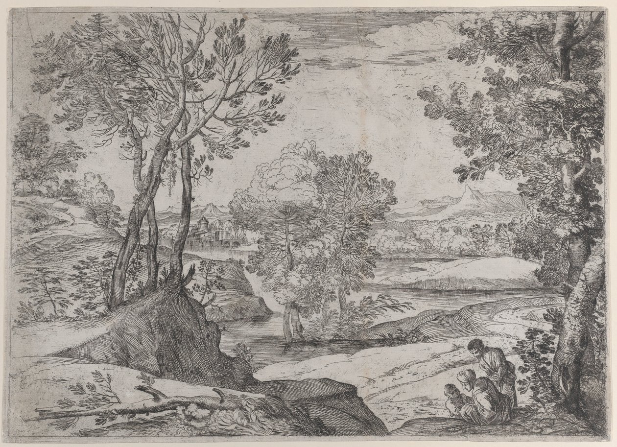A Family Seated by a River, 1643 by Giovanni Francesco Grimaldi