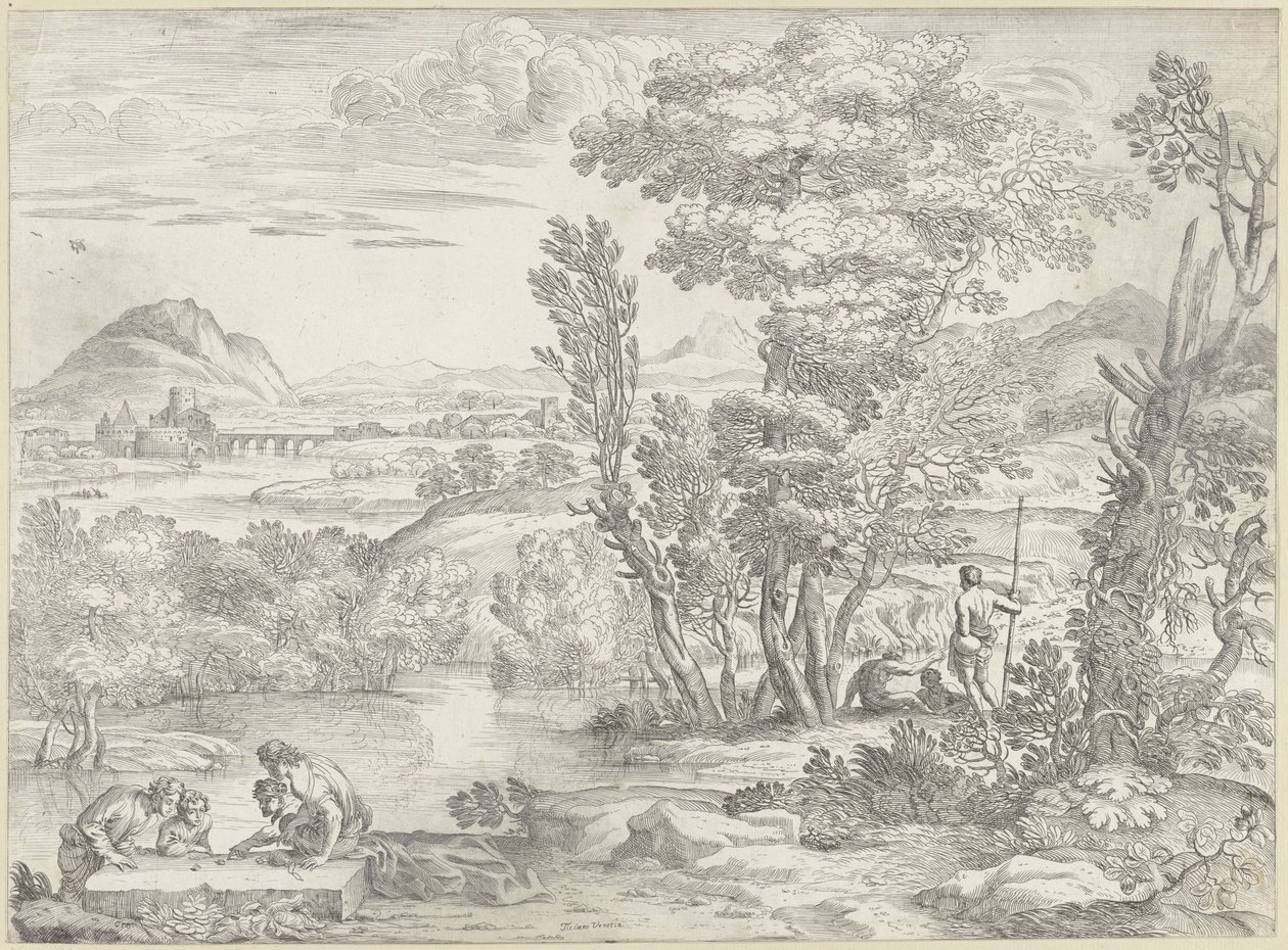 Landscape with Four Gamblers by Giovanni Francesco Grimaldi