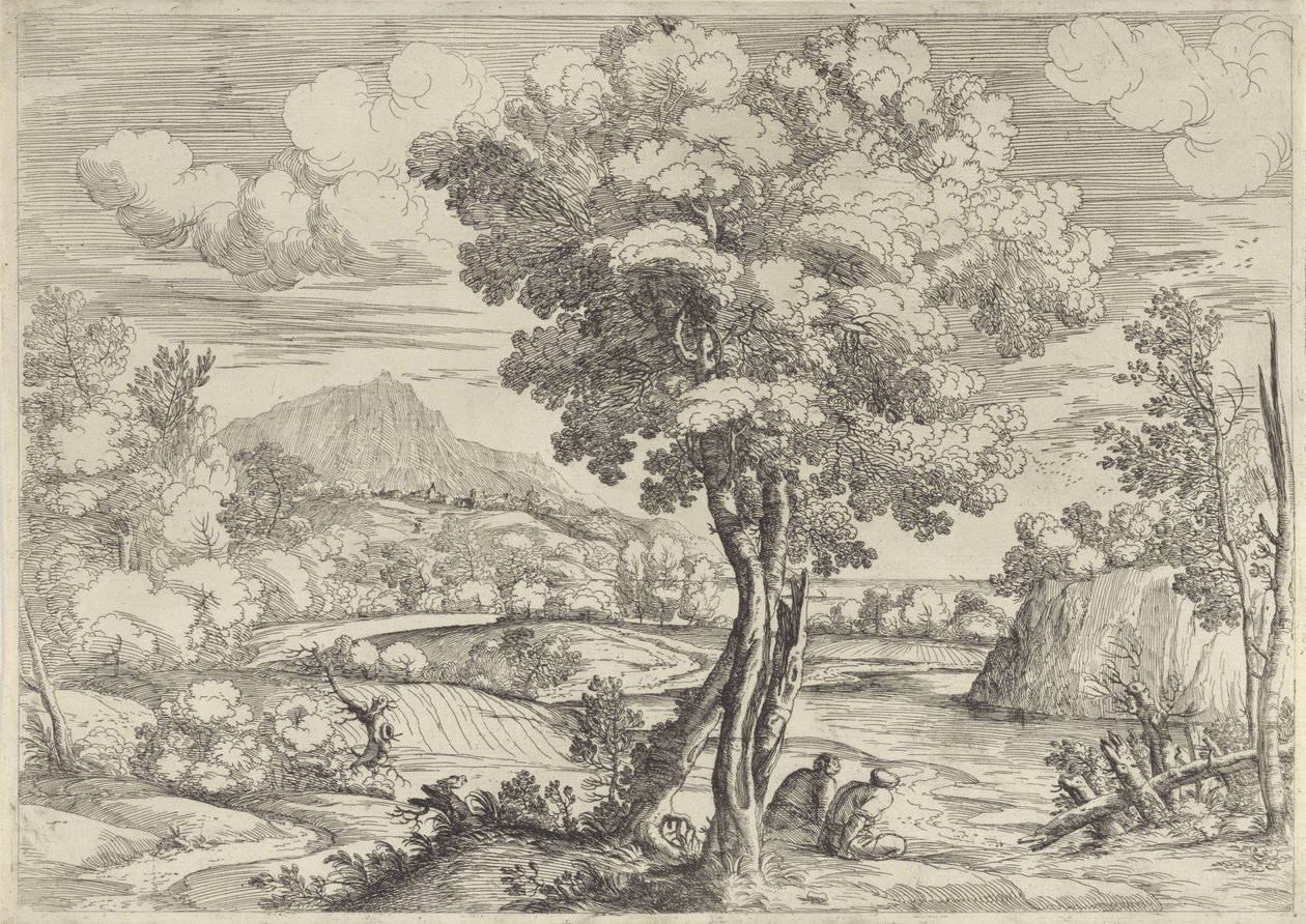 Landscape with Bird on Tree Stump by Giovanni Francesco Grimaldi