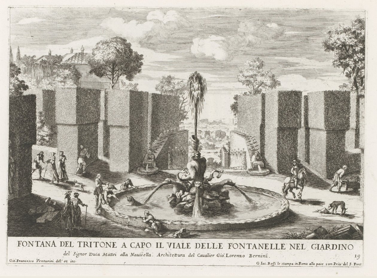 Fountain with Triton in the Gardens of Villa Celimontana in Rome by Giovanni Francesco Venturini