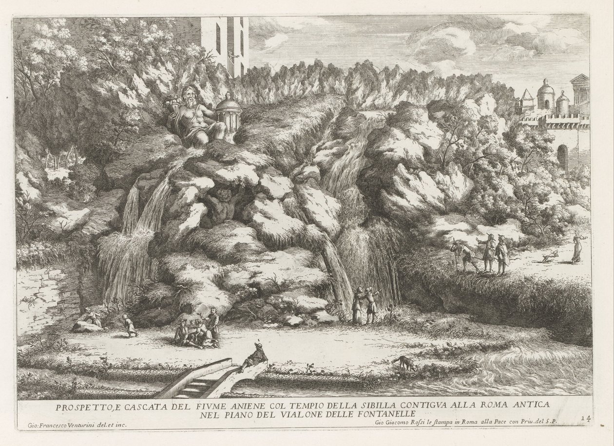 Landscape with Cascade and Temple of the Tiburtine Sibyl in Tivoli by Giovanni Francesco Venturini