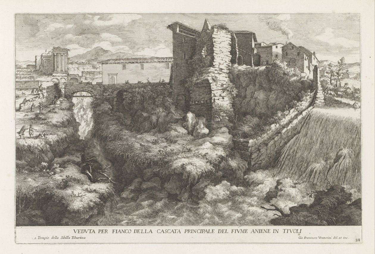 Landscape with Waterfall and Temple of the Tiburtine Sibyl in Tivoli by Giovanni Francesco Venturini