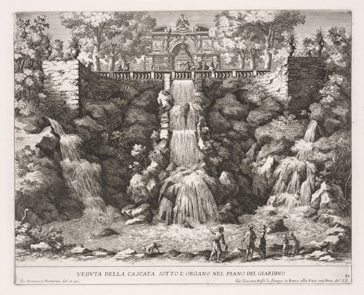 The Fountains of Rome, Book IV, plate 21: View of the Cascade below the Organ from the Garden by Giovanni Francesco Venturini