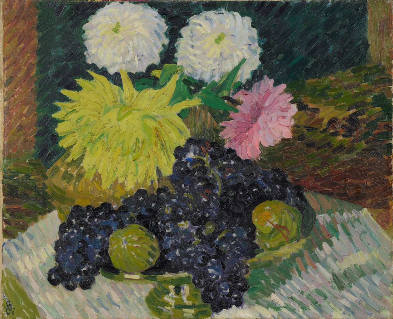 Dahlias and Grapes by Giovanni Giacometti