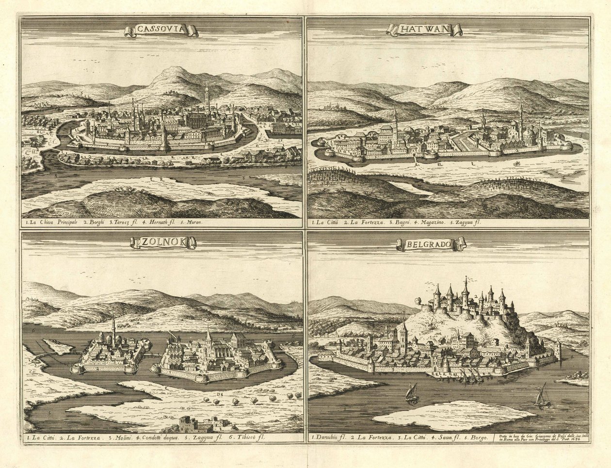 Fortresses of Kassa, Hatvan, Szolnok and Belgrade by Giovanni Giacomo De Rossi