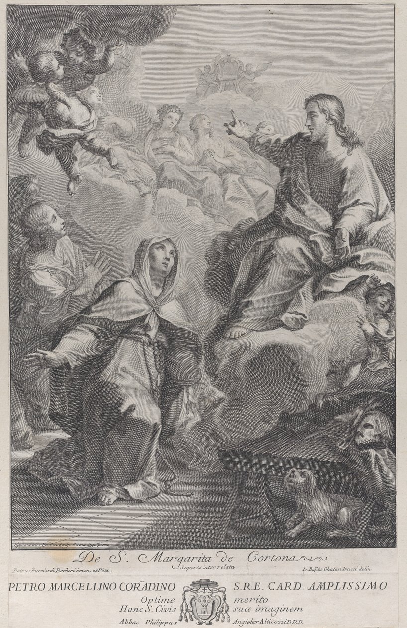Saint Margarita of Cortona, kneeling before Christ, after Pietro Andrea Pucciardi by Giovanni Girolamo Frezza