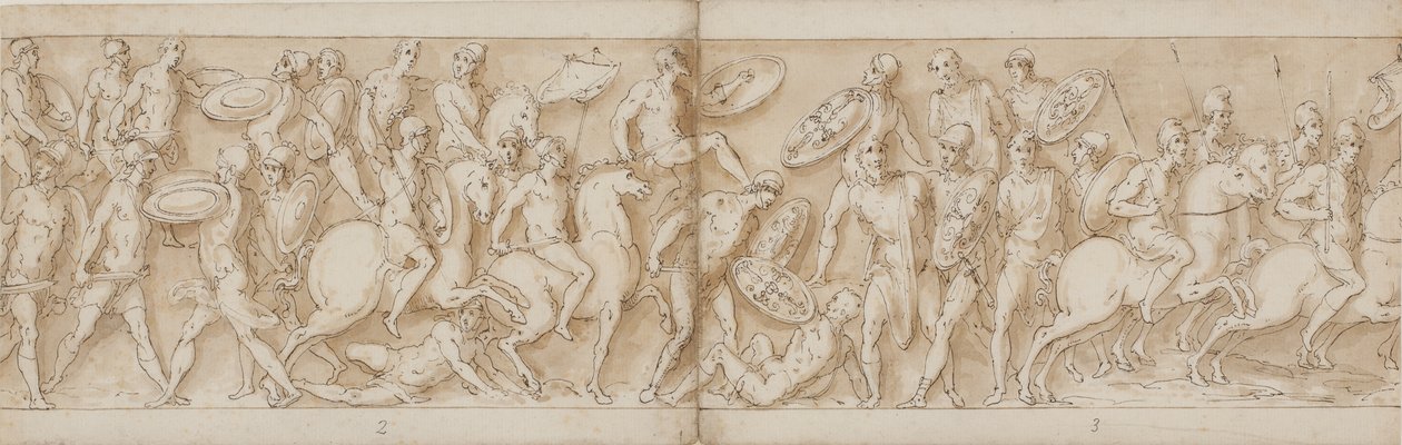 Roman Attack (End of LXXVI); Barbarian Chiefs Are Taken Prisoner (LXXVII); Departure for a Battle with the Sarmatians (Beginning of LXXVIII) by Giovanni Guerra