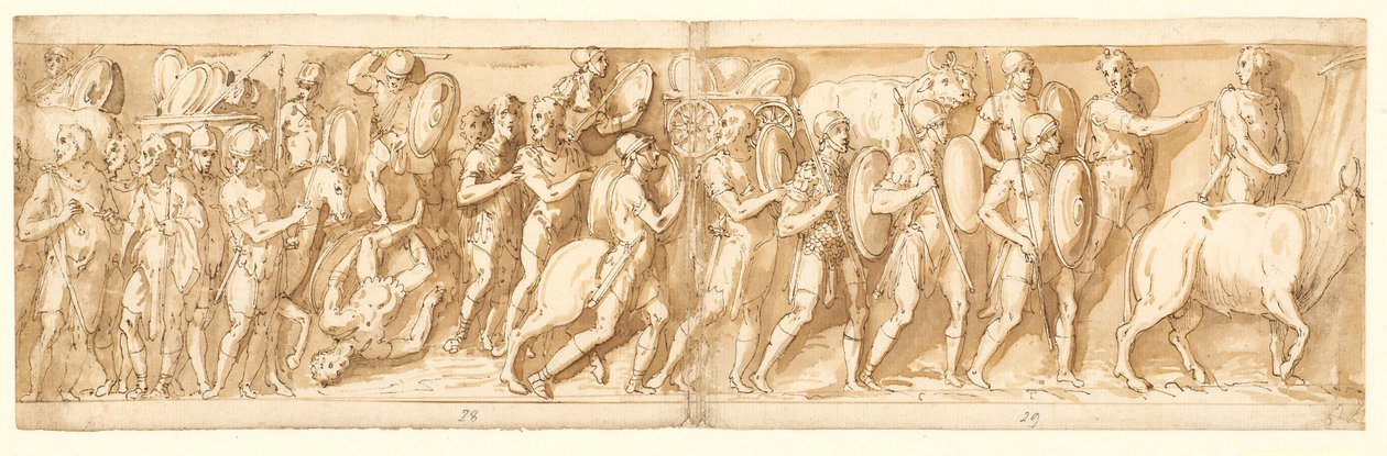 Romans on the March; Marcus Aurelius, Pompeius and an Attendant Watch the March; A Halt on the March by Giovanni Guerra