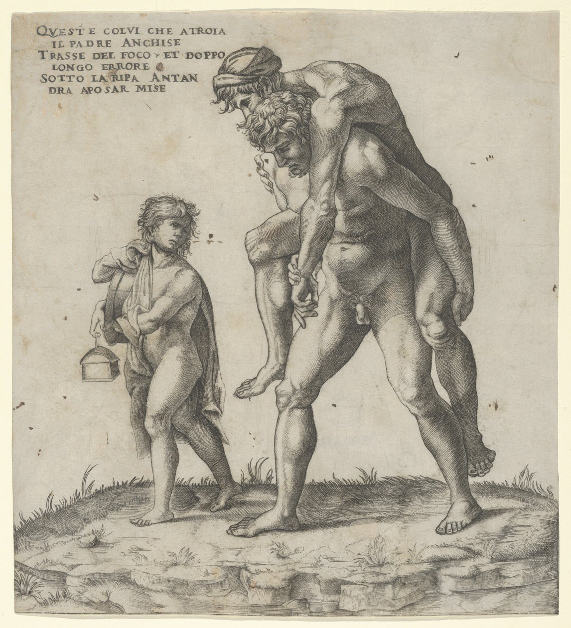 Aeneas Rescuing Anchises, a Young Boy Carrying a Lantern at Left by Giovanni Jacopo Caraglio