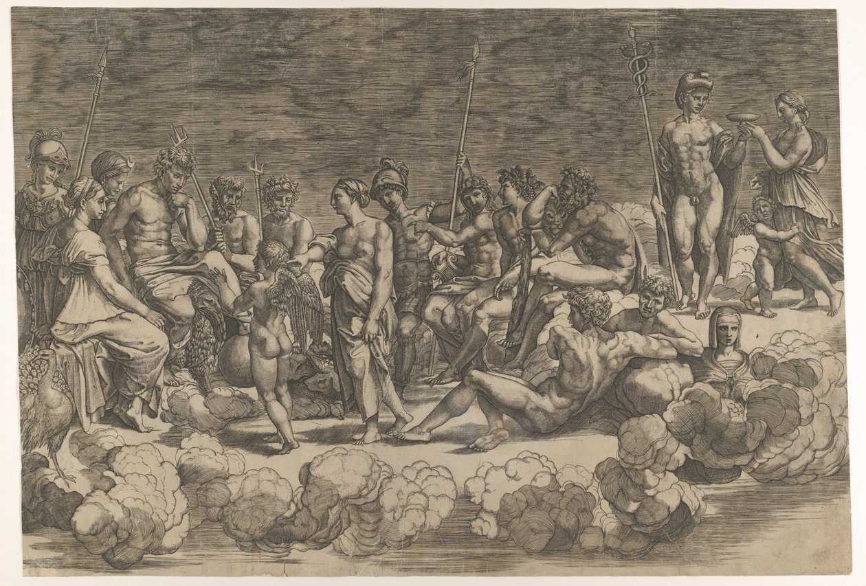 Assembly of the Gods after the Ceiling Composition in the Loggia di Psiche, Villa Farnesina, 1527 by Giovanni Jacopo Caraglio
