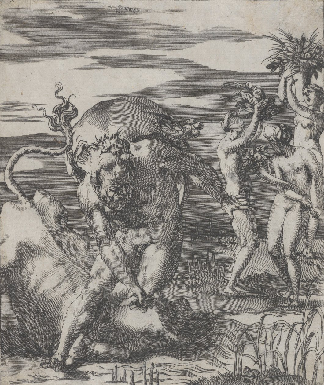 Hercules Defeating the River God Achelous in the Form of a Bull by Giovanni Jacopo Caraglio