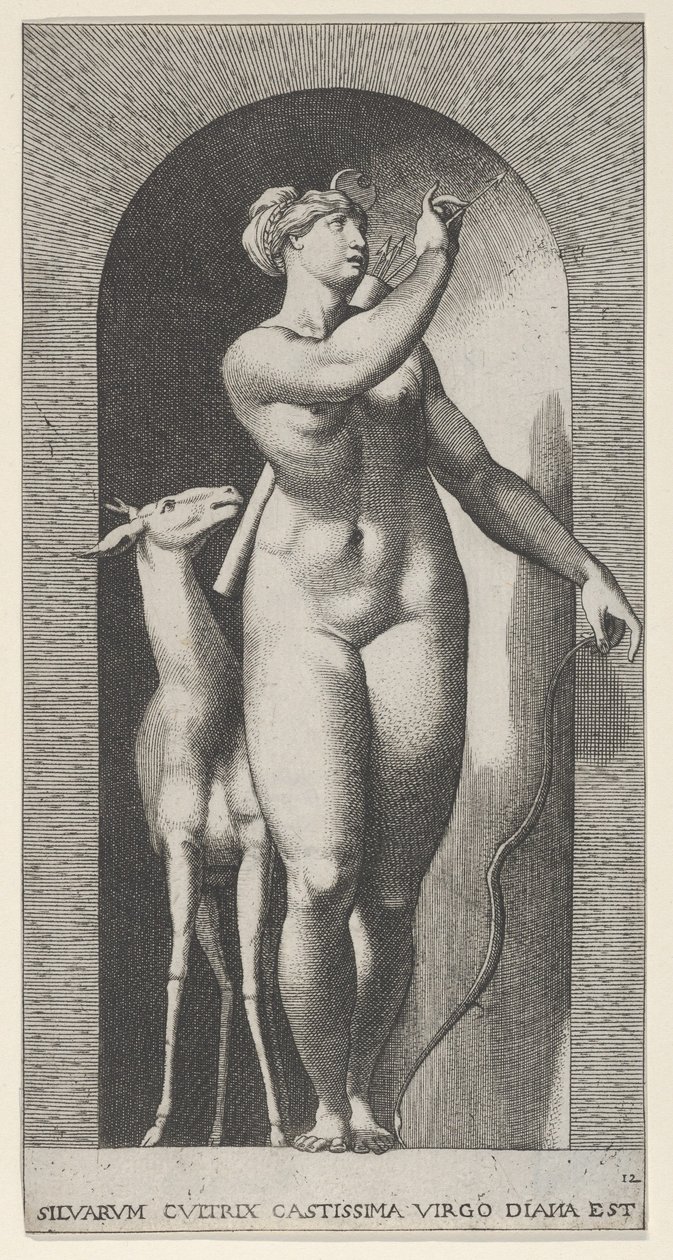 Plate 12: Diana Standing in a Niche, Twisting to Her Left and Pulling an Arrow by Giovanni Jacopo Caraglio