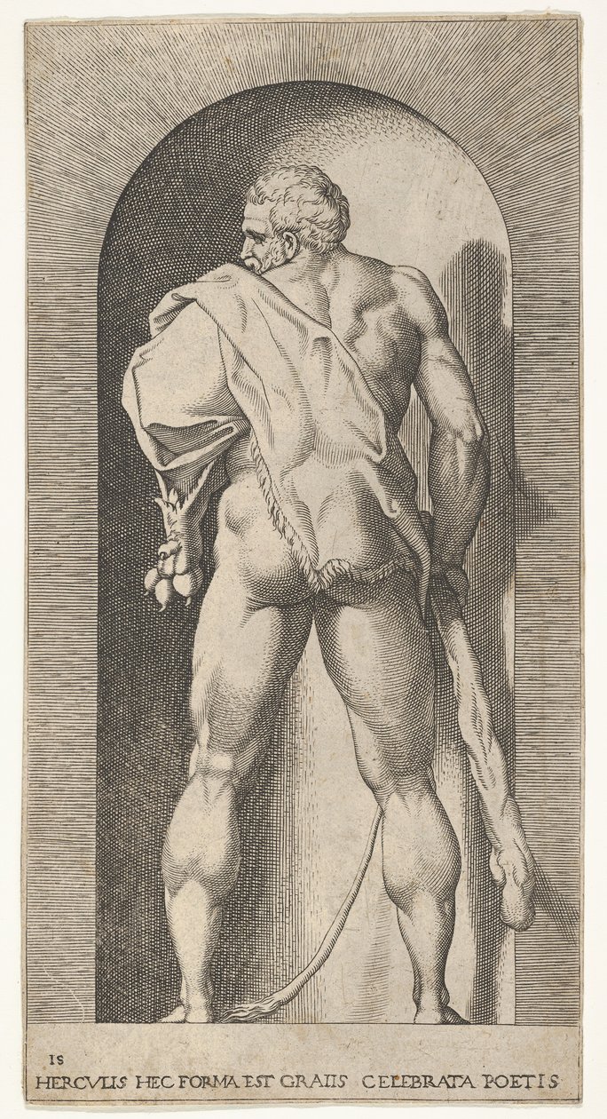 Plate 15: Hercules Standing in a Niche, Wearing a Lion Skin and Holding a Club by Giovanni Jacopo Caraglio