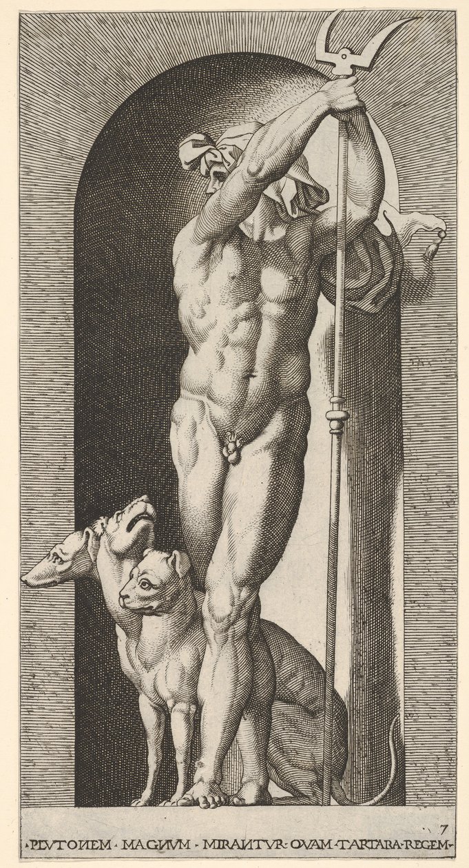 Pluto in a Niche, Holding a Bident, with Cerberus Next to Him by Giovanni Jacopo Caraglio