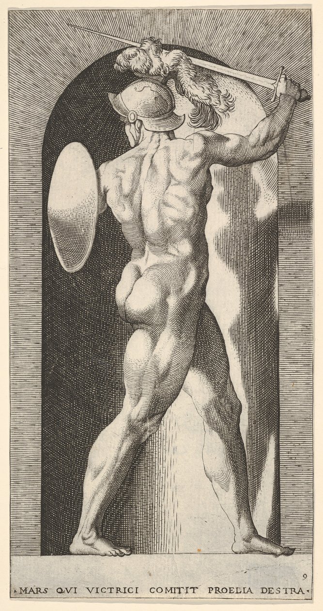 Mars in a Niche, Holding a Sword Above His Head with His Right Arm, and a Shield by Giovanni Jacopo Caraglio