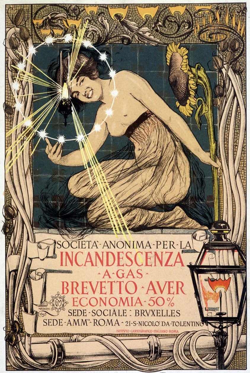 Advertising for gas incandescent lamp, by Mataloni, Italy by Giovanni Maria Mataloni