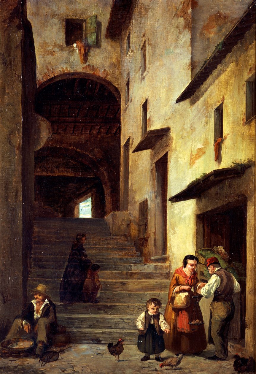 View of a street in Sestri Levante, Riviera of Genoa, ca 1863 by Giovanni Mochi