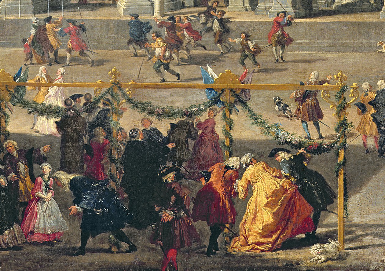 Preparation for the Firework Display Held at Piazza Navona, Rome, to Celebrate the Birth of the Dauphin, 1729 (detail) by Giovanni Paolo Pannini