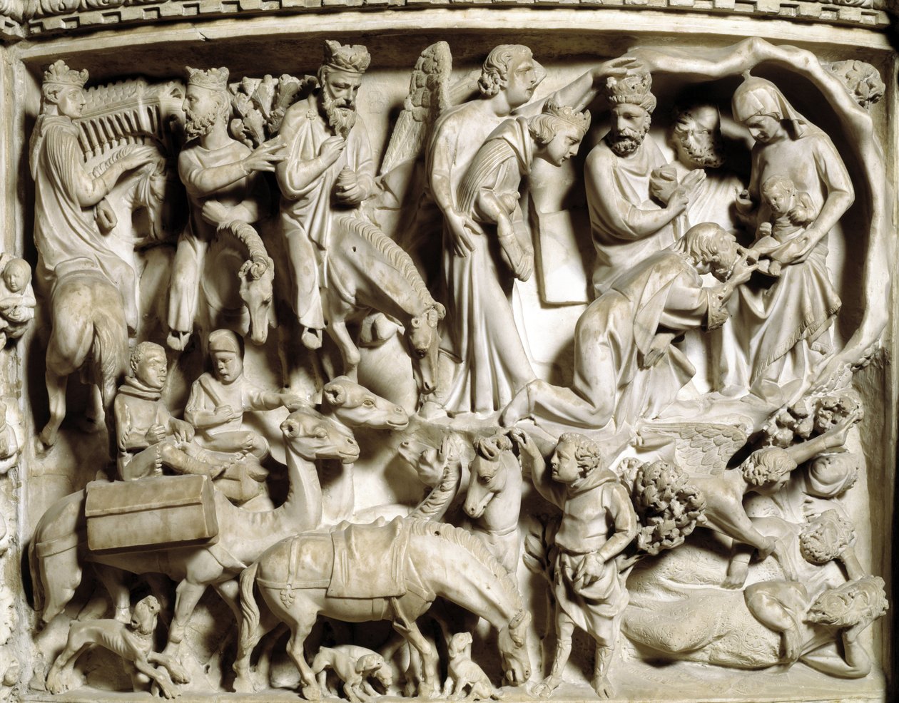 Detail of the reliefs of the Chair by Giovanni Pisano: the voyage and the adoration of the Magi (Detail) by Giovanni Pisano