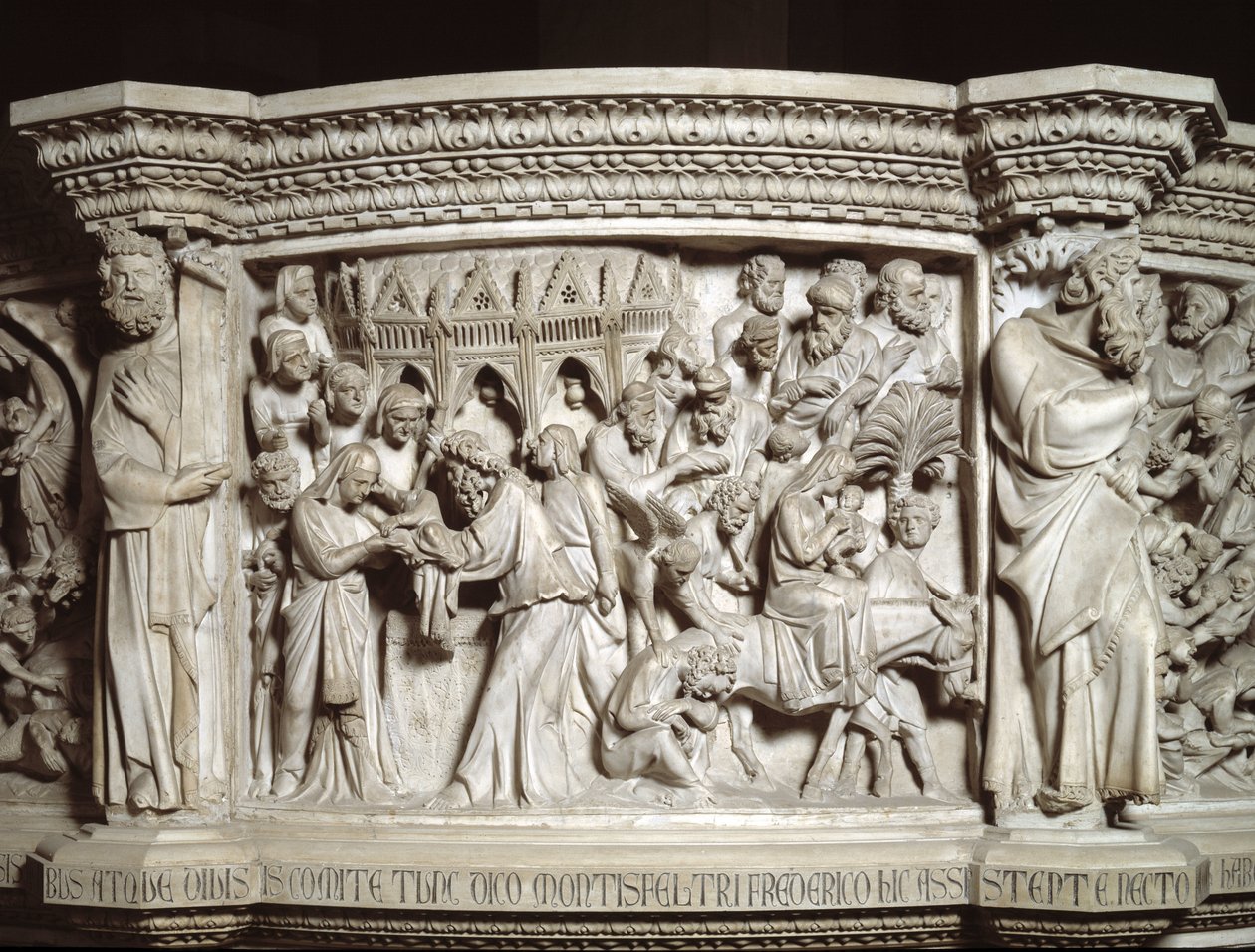 Detail of the Reliefs of the Chair by Giovanni Pisano: The Presentation of Jesus at the Temple and the Escape to Egypt (Detail) by Giovanni Pisano