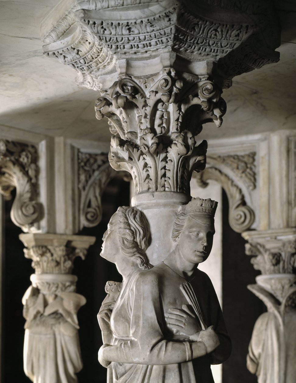 Detail of the Sculpted Groups Supporting the Chair by Giovanni Pisano: The Theological Virtues (detail) by Giovanni Pisano