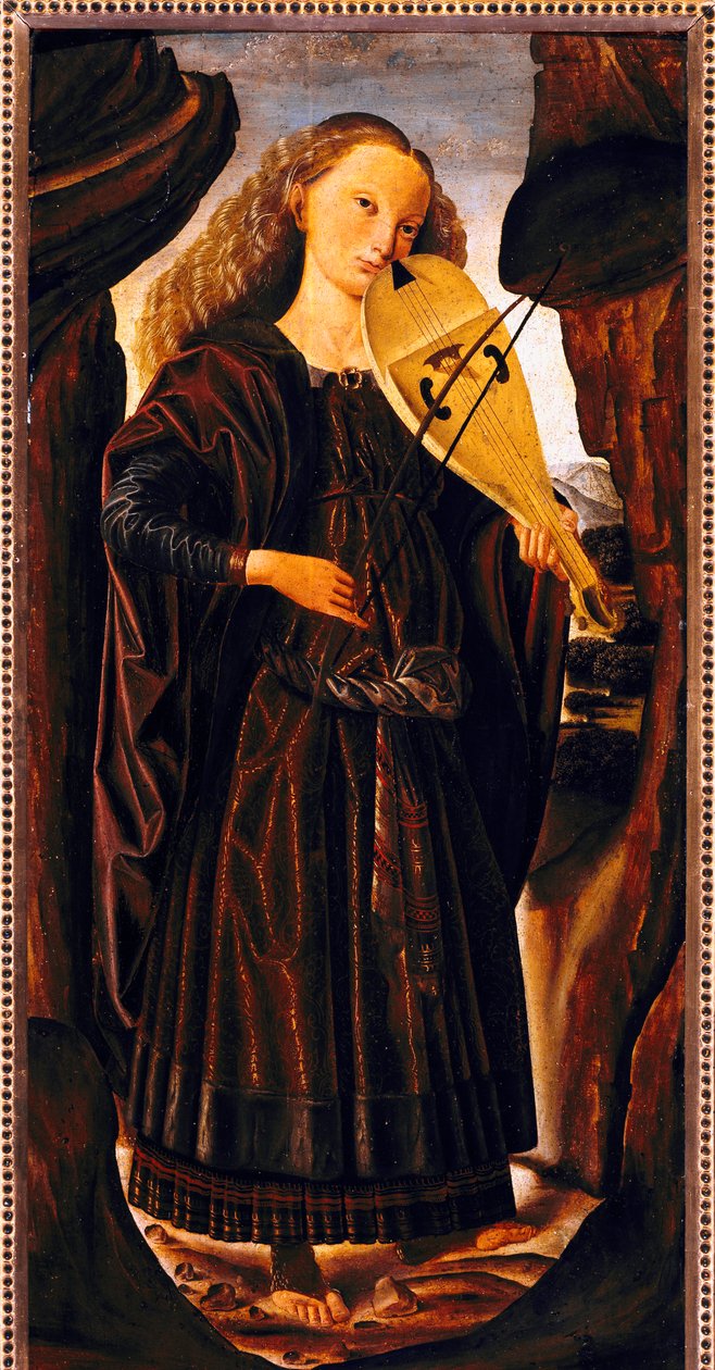 The Muse Terpsichore, ca 1480, by Giovanni Santi, wood, cm 82x39. Italy by Giovanni Santi